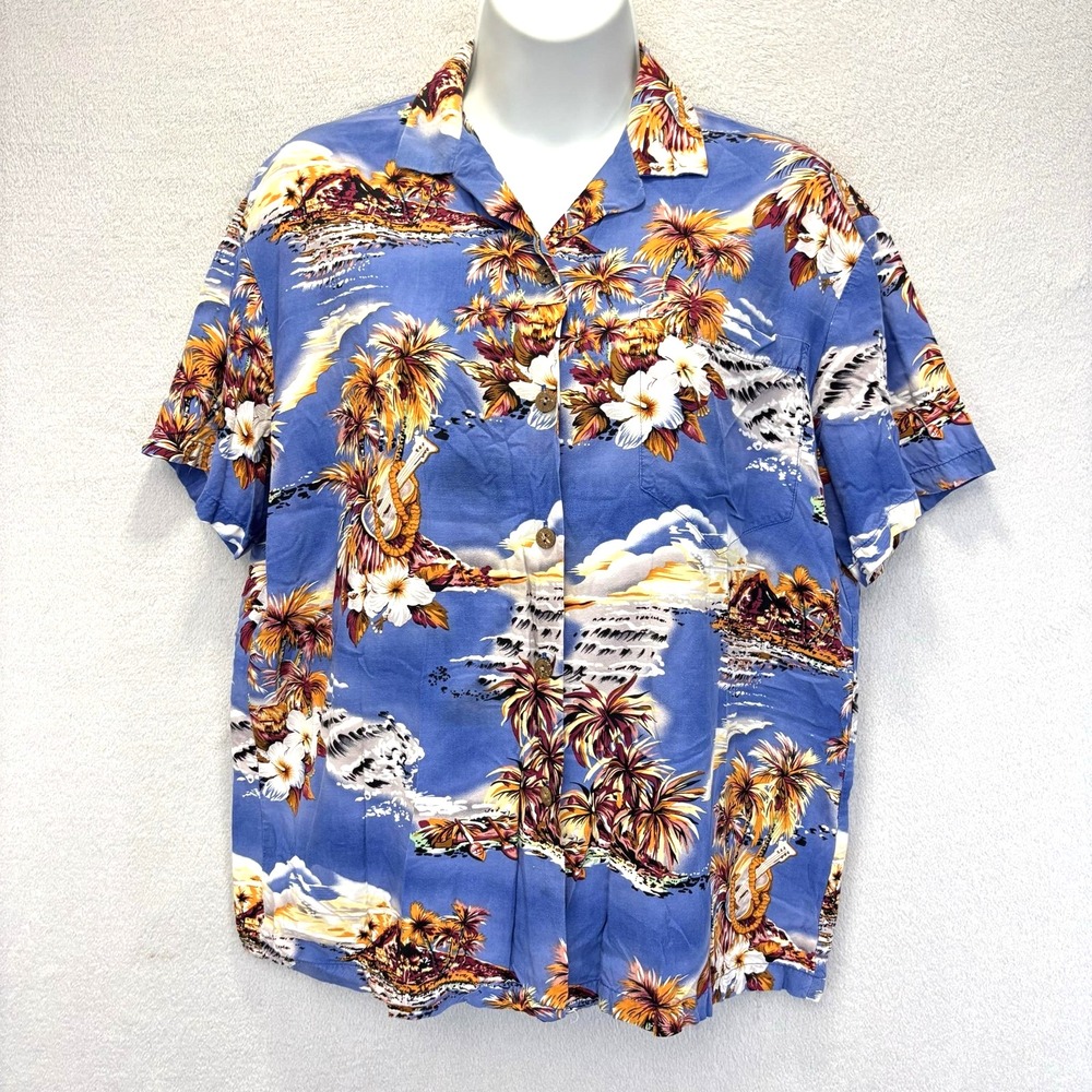 Hilo Hattie Hawaiian Button-Up Shirt Womens Large L Tropical Short Sleeve Boxy